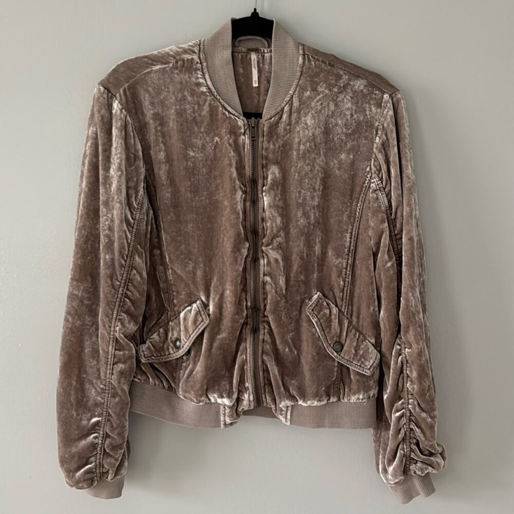 Free People Women's Crushed Velvet Bomber Jacket Boho Holiday Date Night